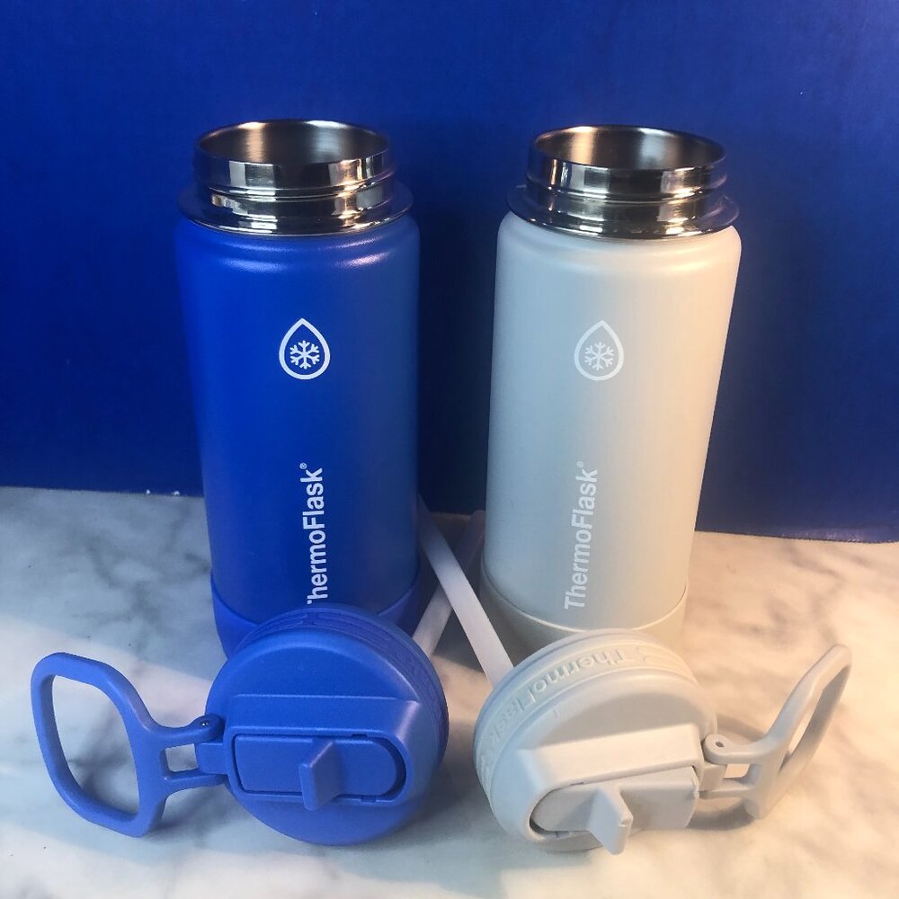 ThermoFlask 16oz Stainless Steel Water Bottles,2 pk Blueberry Wolf Grey NOB